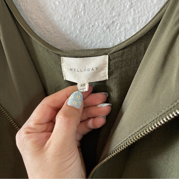MELLODAY Olive Green Zip Jumpsuit Women's Minimalist Bohemian Chic Size X-Small - Picture 5 of 6